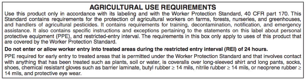 Example of agricultural use pesticide label language.